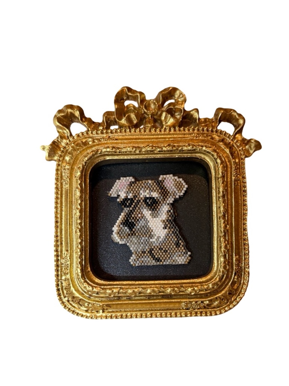 Framed Schnauzer Beaded Art – Ornate Gold Mini Dog Portrait - Picture 3 of 9